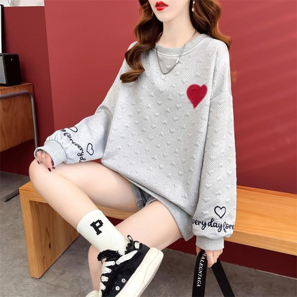 

Жіночий светр «Японська любов» з круглим вирізом, осінній потовщений індивідуальний жаккардовий светр з вишивкою з довгими рукавами XXL сірий