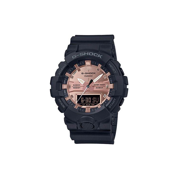 Casio Youth Series Fashion Trend Street Cool High-End Classic Pointer Dual Display Sports Waterproof Quartz Movement Resin Strap GA-800MMC-1A Matte Black Rose Gold Watch Strap and Dial
