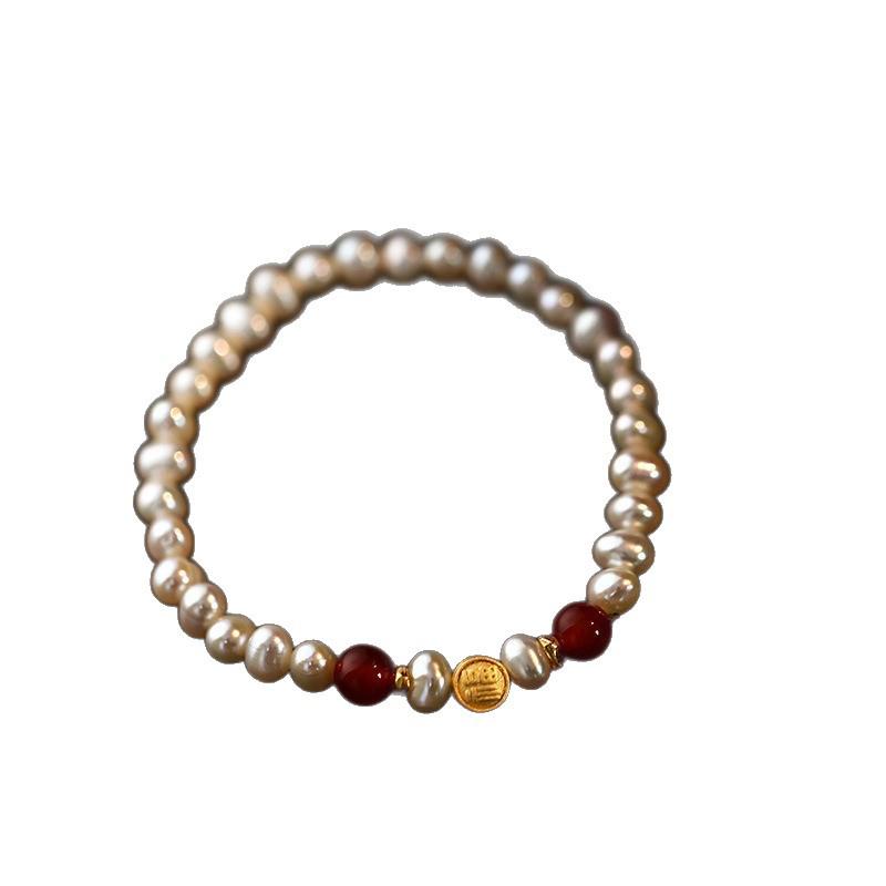 Natural Freshwater Pearl Bracelet with Sand Gold Agate Beads – Exquisite Light Luxury Niche, New Chinese Style for Women.