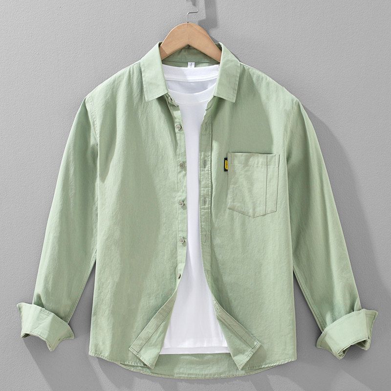 Spring and Autumn Japan Fashion Hong Kong Style Retro Long Sleeve Shirts Men's Washed Cotton Loose Casual Shirt Outerwear 100% Cotton