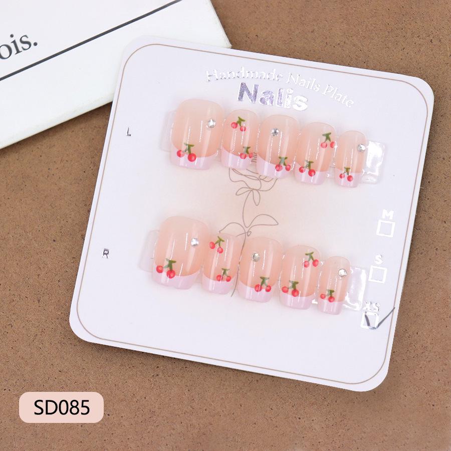 French Cherry Blossom Pink Manicure: Cute and Sweet Removable Nail Tips Stickers for Students and Girls. Cherry Blossom Pink XS