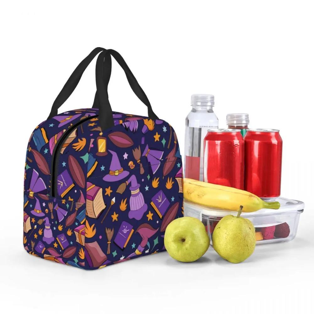 One Arcane Witch Hat Pattern Insulated Lunch Bag for Women Children Portable Food Boxes Thermal Lunch Box Tote