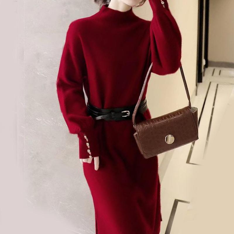 Knitted semi-turtleneck sweater dress autumn and winter temperament Muse fan high-end feeling with coat with bottom skirt