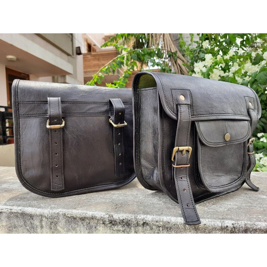 Black Leather Pouch Motorcycle Both Side Saddlebags Saddle Panniers 2 Bag New