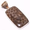 Natural Fossil Coral Gemstone 925 Sterling Silver Two Tone Pendant 1.89" d9L29