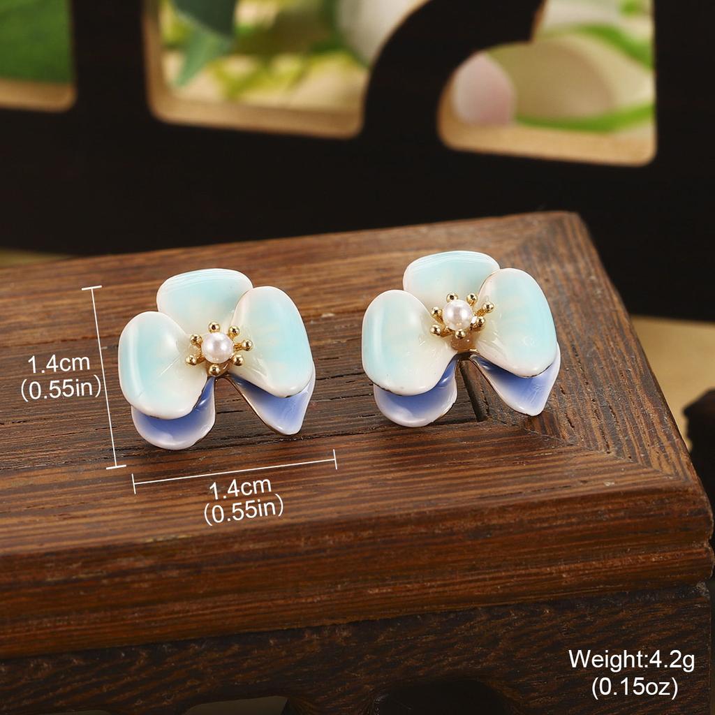 Natural Pearl Flower Oil Drop Earrings Oil Painting Series Enamel Geometric Butterfly Earrings Jewelry Niche Fashion Women