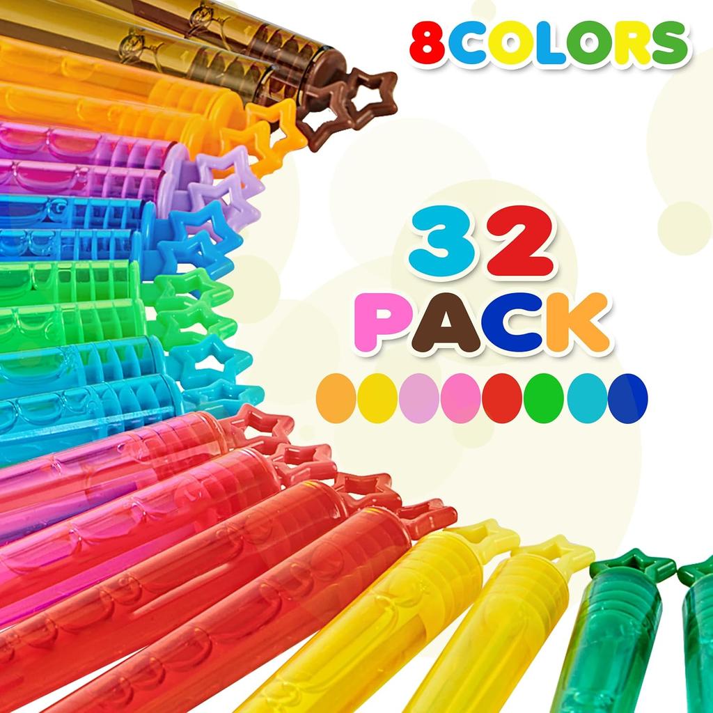 32 PCS Mini Bubble Wands in 8 Colors, Children's Party, Birthday Party, New Year, Christmas, Valentine's Day, Carnival, Ideal Goodie Bag Filling,