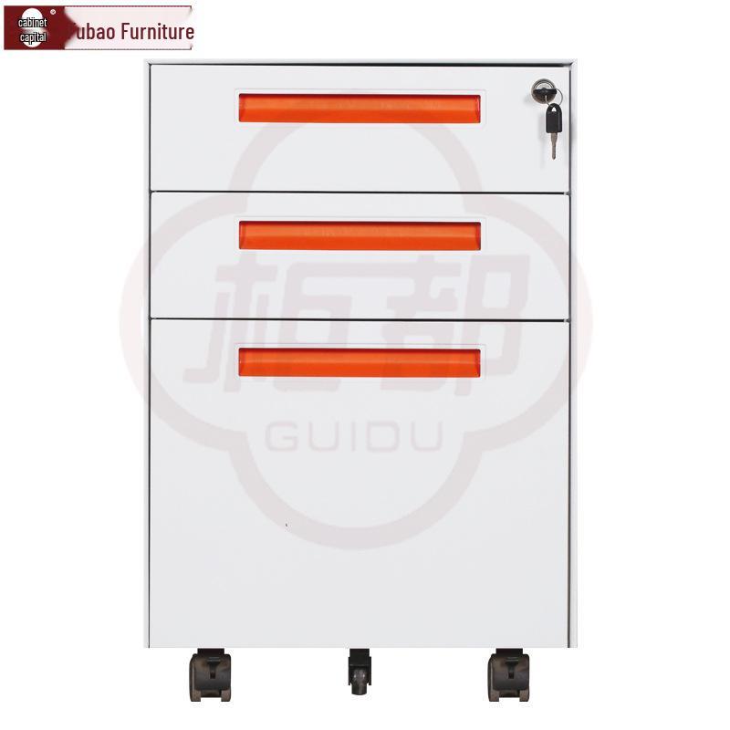 Three-Drawer Metal Mobile Filing Cabinet - Desk-Side A4 Steel Storage