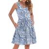 Women's Summer Fashion Casual V-Neck Pleated Stitching Hawaiian Floral Print Sleeveless Pocket Vest Dress