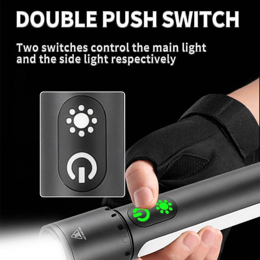 New Multifunctional Flashlight with Side Floodlights Telescopic Zoom Outdoor Portable LED Flashlight Carrying Tail Hook