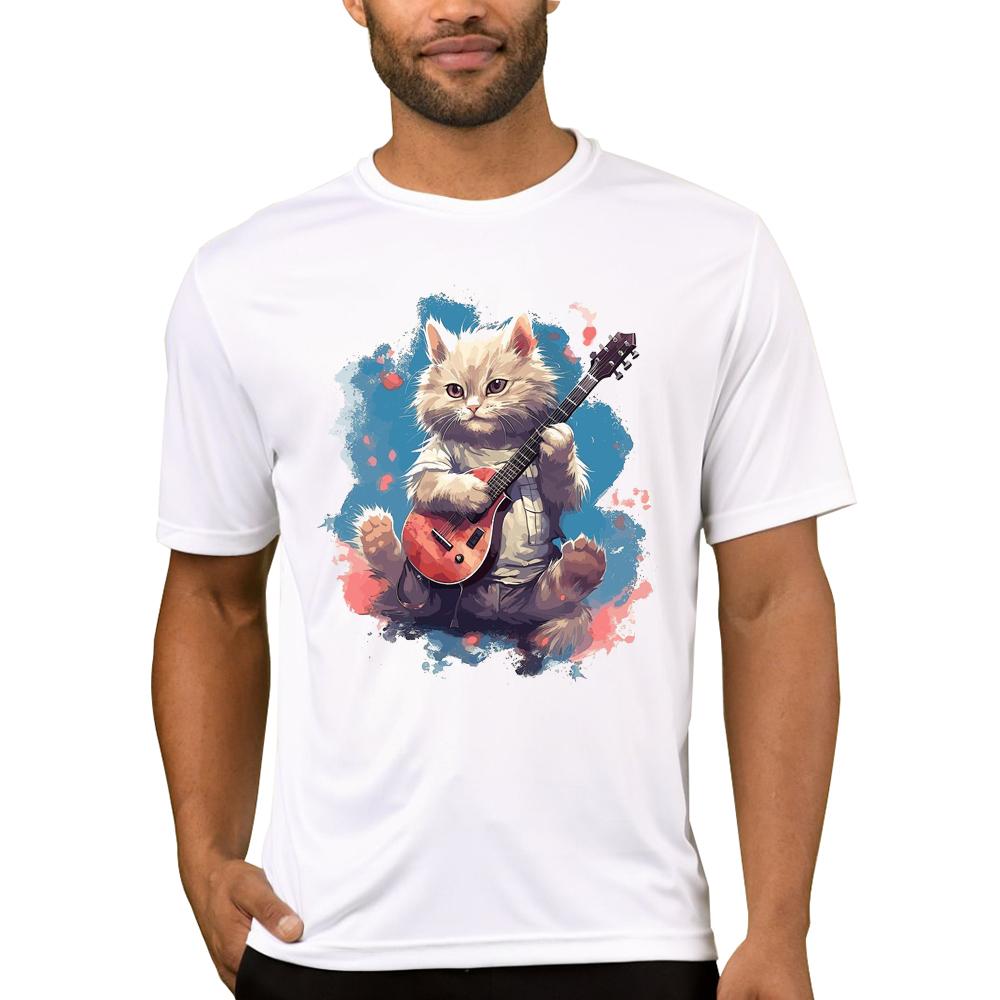 TEEHUB Vintage 3D Cat Play Guitar Men T-Shirt Fashion Streetwear Short Sleeve T Shirts Hipster Music Tee Cool Tops