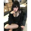 Waist-Cinching Halter Neck Bodysuit: Sexy, Slim-Fit Long-Sleeve T-shirt for Spring 2025.
