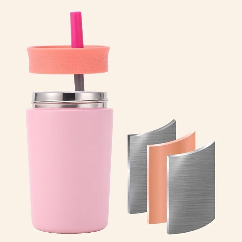 12oz Portable ThermosCup Coffee Mug Stainless Steel Vacuum Flask Cold&Hot SportCup Car Cups with Straw Travel Mug Insulated Cup