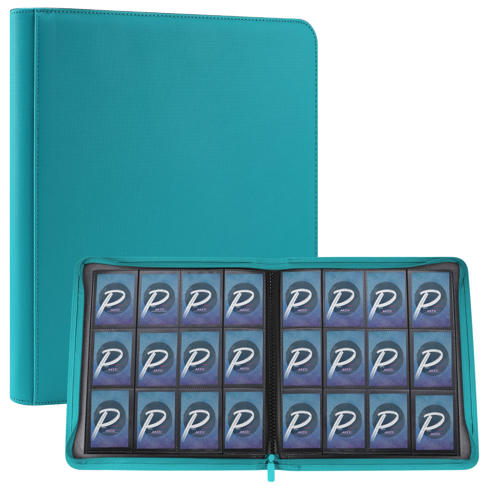

PAKESI 12-Pocket Trading Card Album with 480 Card Storage, Inner Pages, PU Card Storage, Double-Sided Sides, and PP Card Storage (Sky Blue)