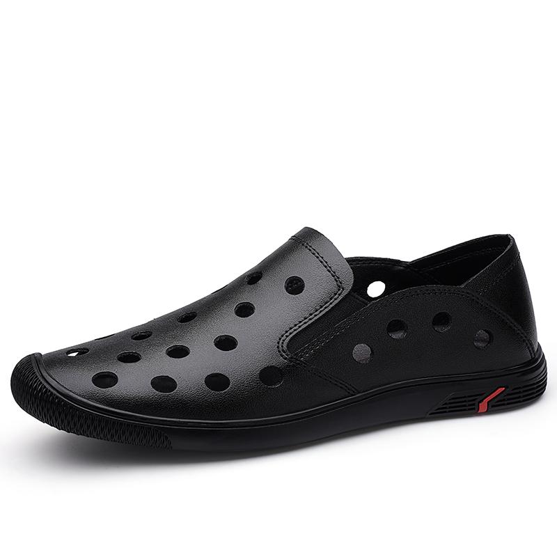 Oddychające oryginalne skórzane męskie sandały mokasyny męskie biznesowe sandały ręcznie robione skórzane buty męskie sandały