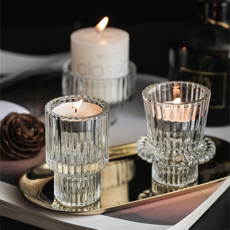 Vertical Stripe Candle Holder Clear Glass Candle Holder Tea Light Holder Centerpiece for Weddings Restaurant Parties