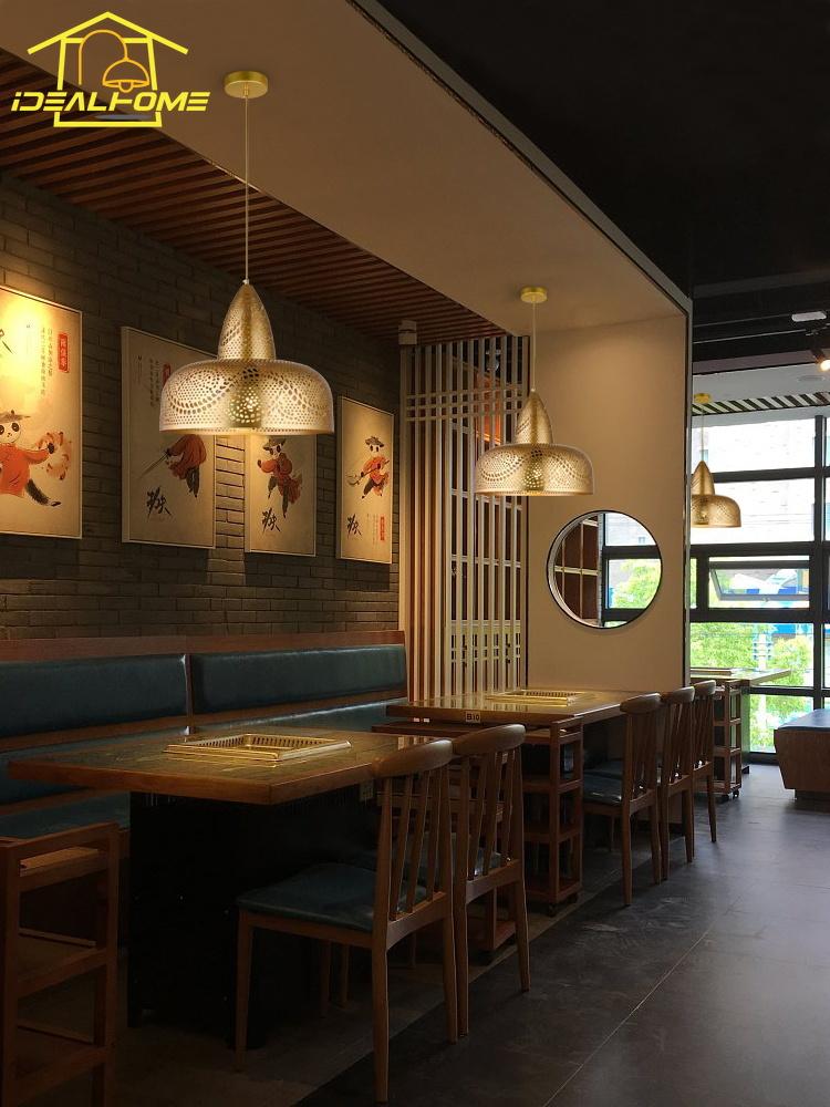 Saudi Arabia Design Luxury Gold Lustre Pendant Lights LED E27 Hollow Carving Southeast Asia Hanging Lamp Restaurant Store Cafe