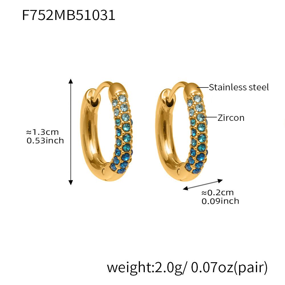 Qiong Yao 18k Gold Plated Stainless Steel Colorful Diamond Small Hoop Clip-on Earrings