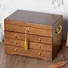 Mid-Century Solid Wood Jewelry Box with Lock: Multi-Layer Storage and Velvet Interior