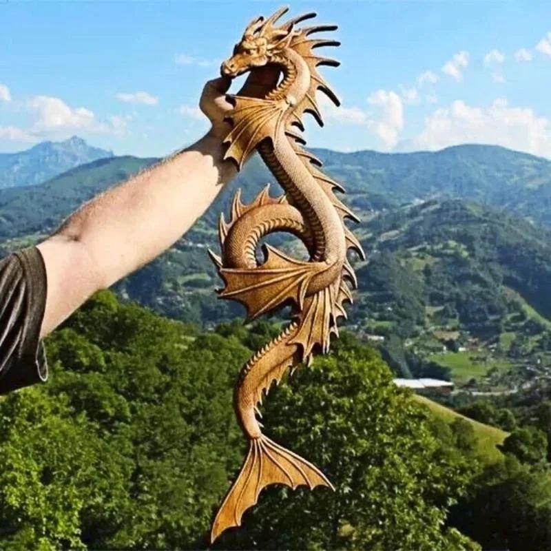 Retro Style Simulation Dragon Statue Wall Hanging Unique Dragons Decor Resin Courtyard Garden Home Decoration Artwork Craft Gift