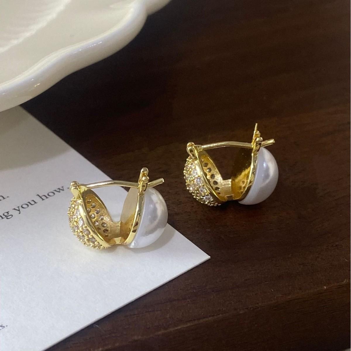 Exquisite French Zircon Pearl Double-Sided Earrings - Light Luxury, High-End Feel