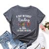 A Day Without Reading Letter Cotton T-Shirt Short Sleeve Round Neck Women 2d Print Tops