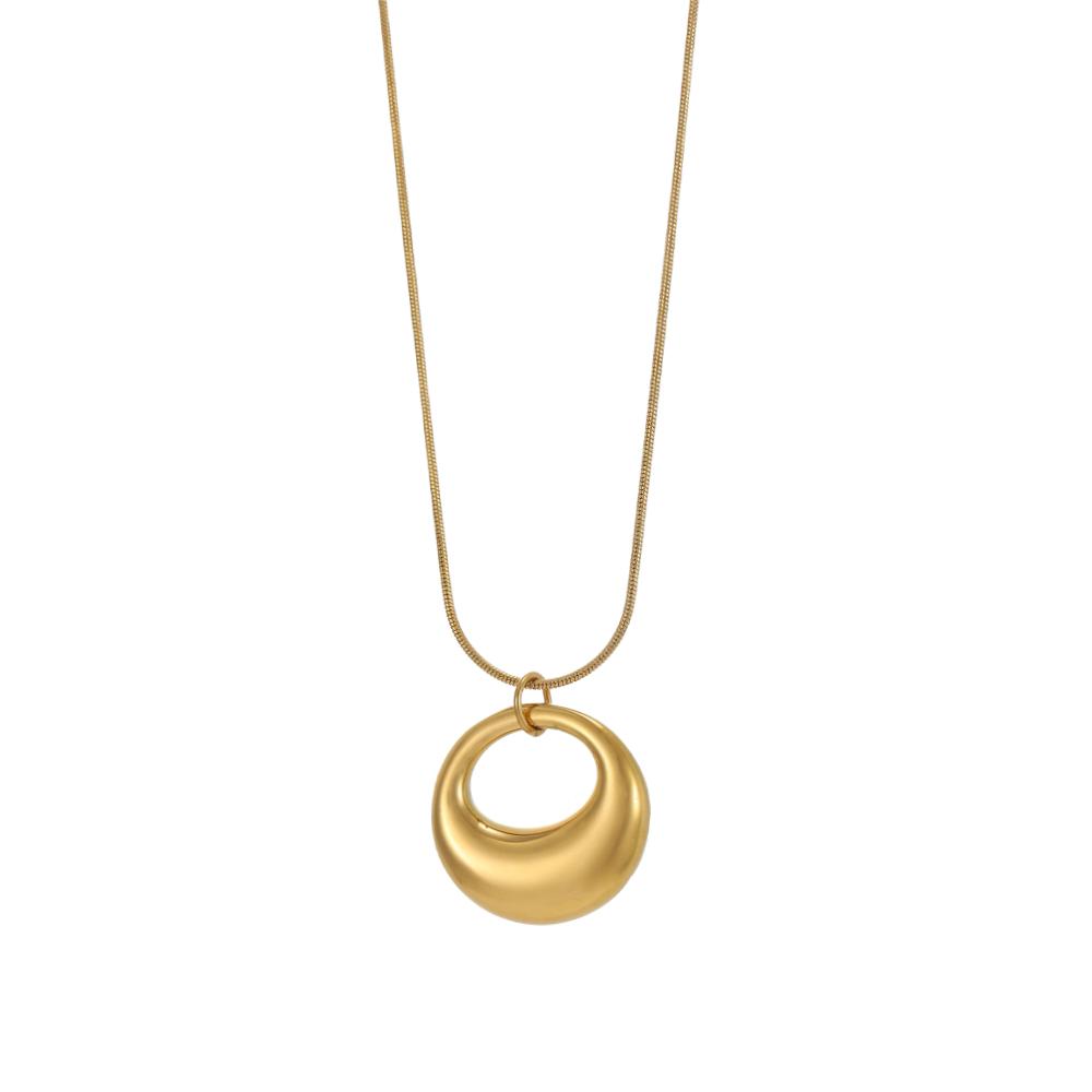 CARLIDANA Non Tarnish Simple Geometric Gold Plated Stainless Steel Chunky Long Vortex Oval Square Pendant Necklace for Women