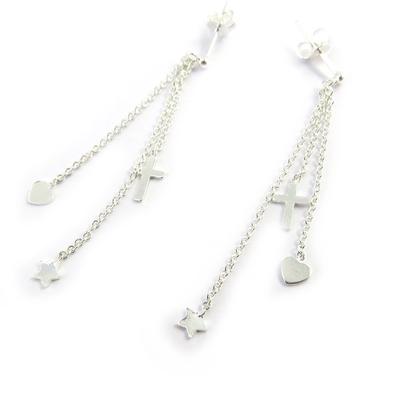 [M6527] - Silver Earrings 'Love Choreography' (star-cross)