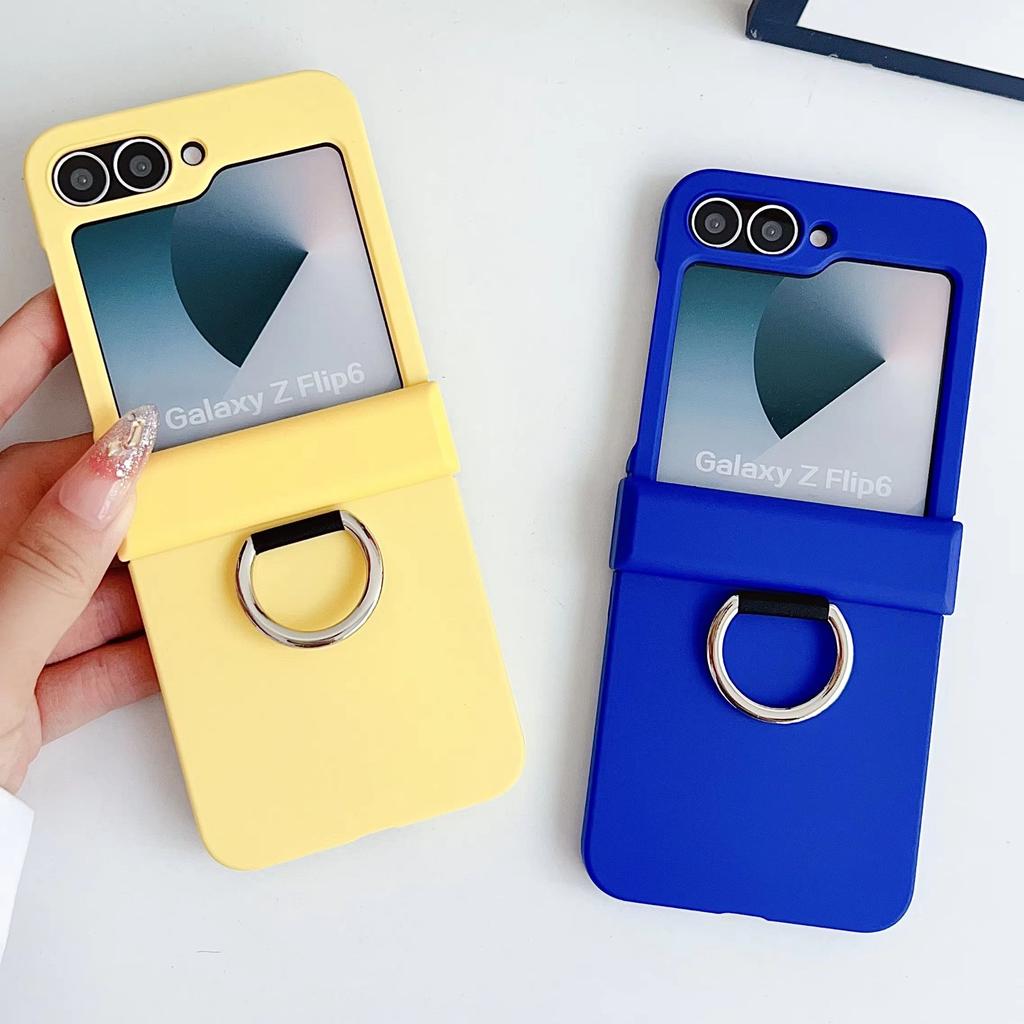 Colorful Matte With Grip Ring Case For Samsung Galaxy Z Flip 6 5 4 3 ZFlip6 ZFlip5 Finger Buckle Solid Color Shockproof Cover