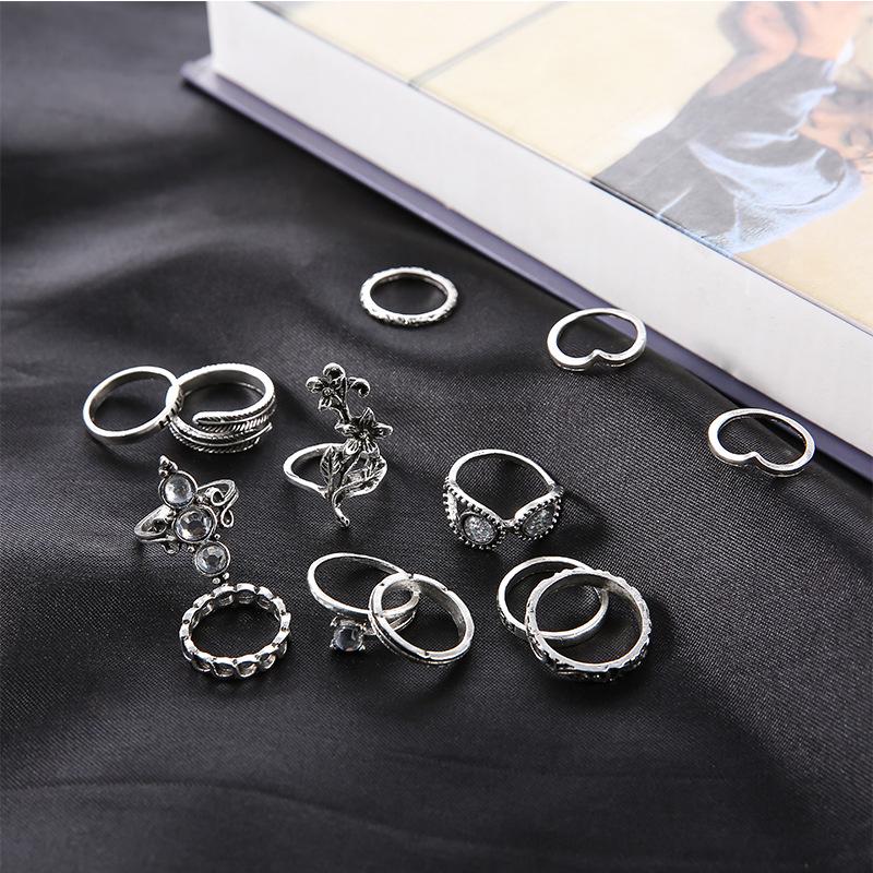 Vintage Personality Women'S Suit Feather Flower Waves 13-Piece Set Ring