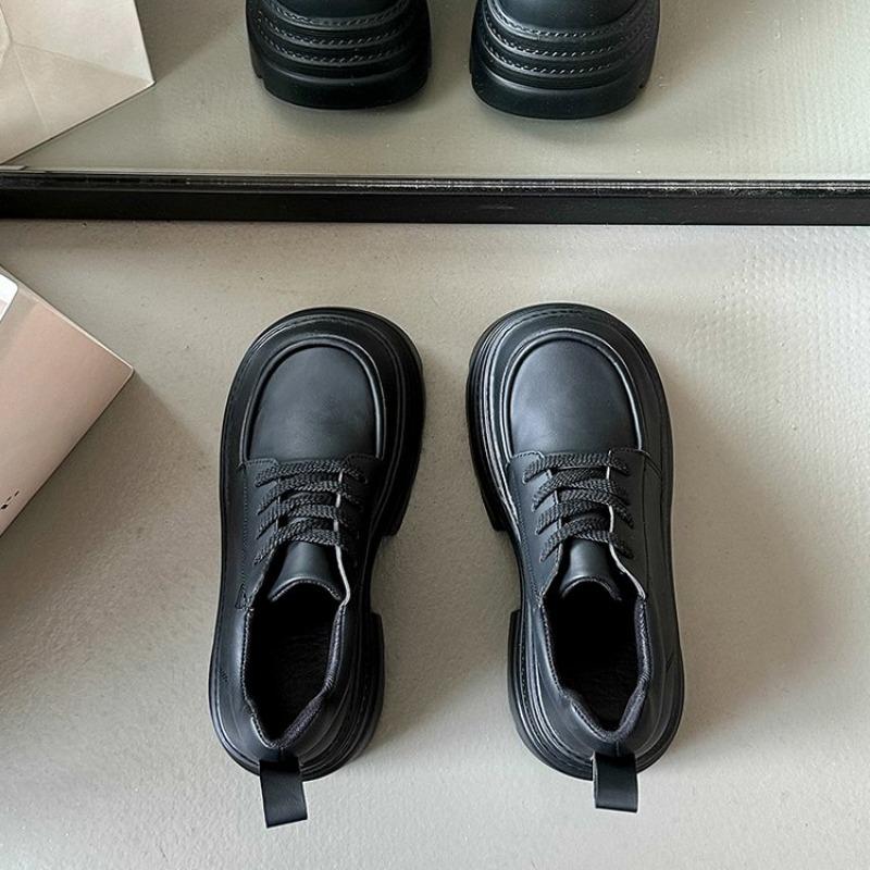 Women's Fashion Thick Heel Shoes Autumn New Round Head Deep Mouth Front Lacing Platform Non-slip High Heels