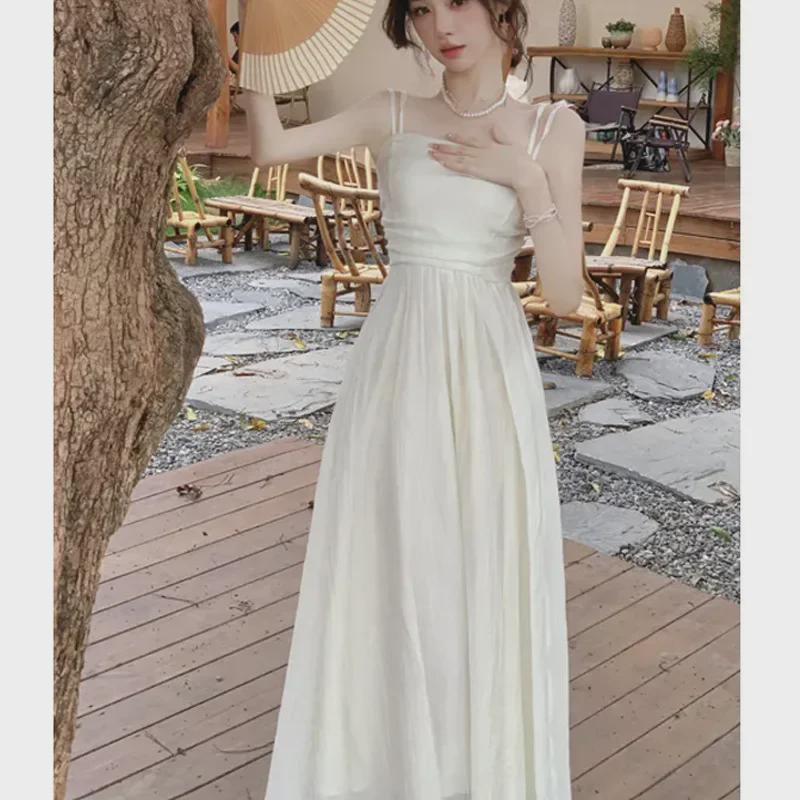 Damen Sommer 2024 Französischer Palaststil Slim Trägerkleid - Süß, Elegant und Lang.
