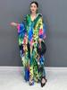 XITAO Batwing Sleeve V-neck Print Dress Loose Women ZY8774