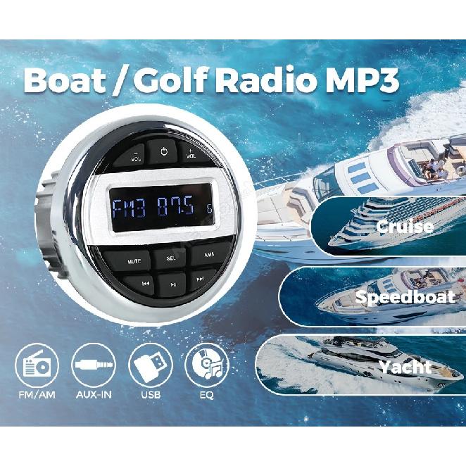 Marine Stereo Boat Radio FM AM Digital Media Audio IP66 Waterproof MP3 Player for Yacht Gauge ATV UTV Cart 4*50W Wireless BT5.0