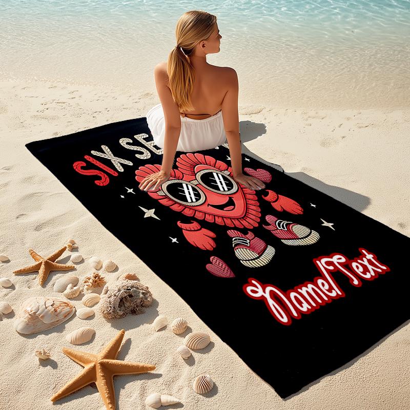 1PC Custom Name Heart Glasses Text Beach Towel Highly Absorbent And Sand-Resistant Towel for Swimming, Pool, Yoga, And Travel Lightweight