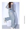 Spring 2025 Retro High-Waist Wide-Leg Scimitar Jeans - Floor-Length Trendy Slimming Pants