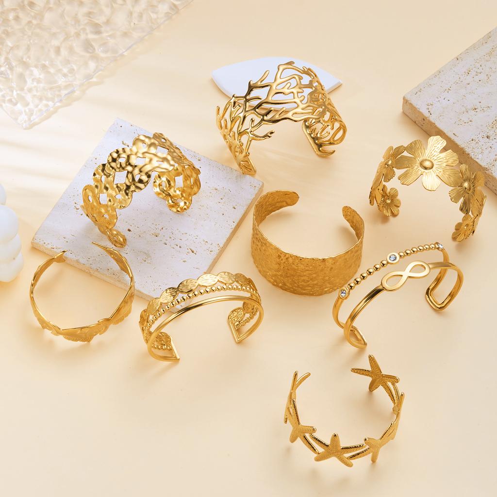 Vintage Stainless Steel Metal Shell Starfish Bracelet for Women Gold Color Open Cuff Bangle Bracelet Bohemia Beach Party Jewelry