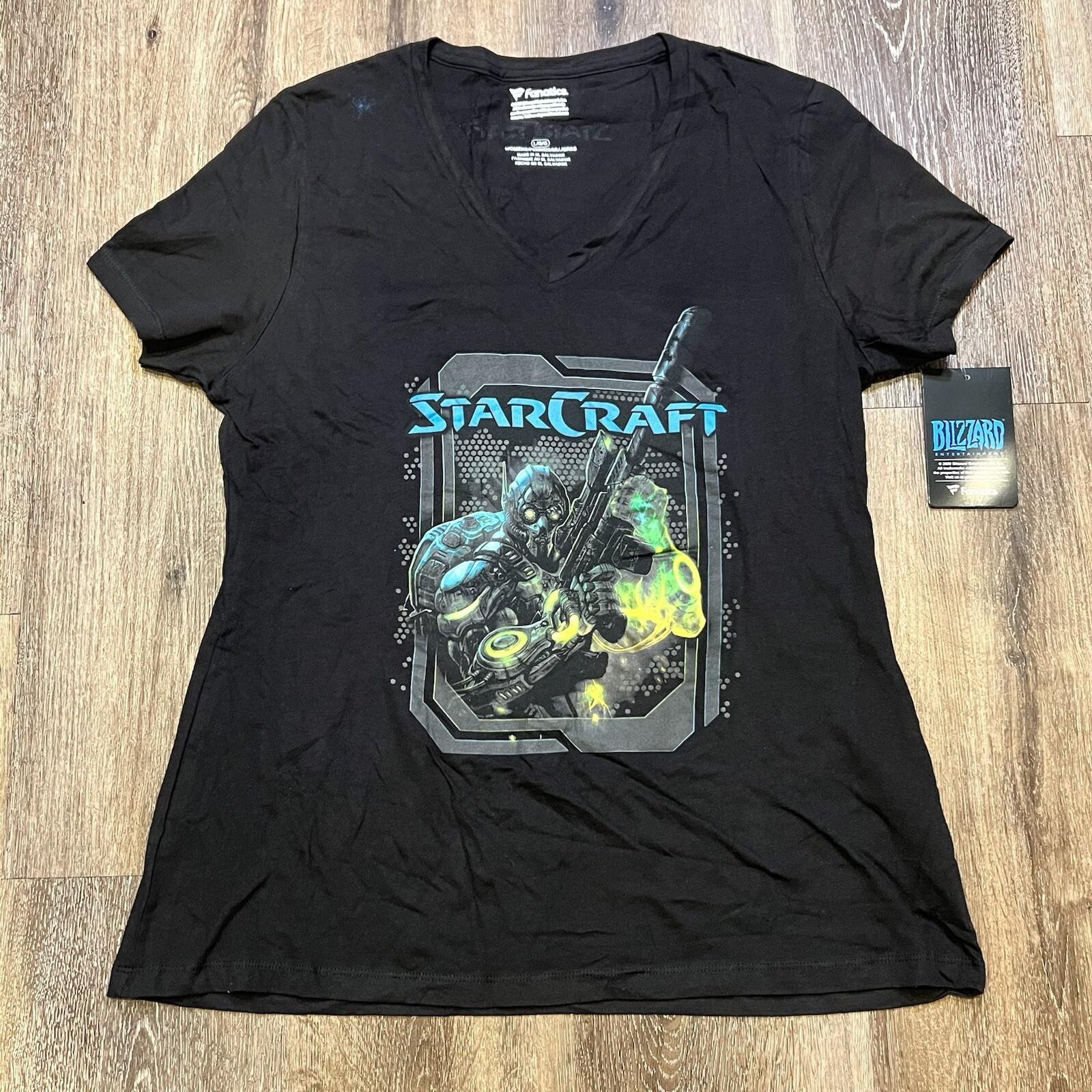 Blizzard Starcraft T Women Large Black V Neck Video Game Promo Sci Fi Unisex T-Shirt S