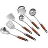 Solid Rosewood & 304 Stainless Steel Kitchen Utensil Set: Soup Ladle, Skimmer, Slotted Spoon, Frying Spatula, Strainer.