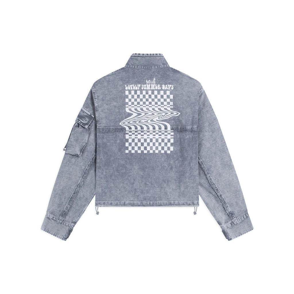 Li Ning Badfive Womens Series Printed Pattern Three-Dimensional Cut Loose Wash Denim Jacket Women Jacket Gray AJDS336-1