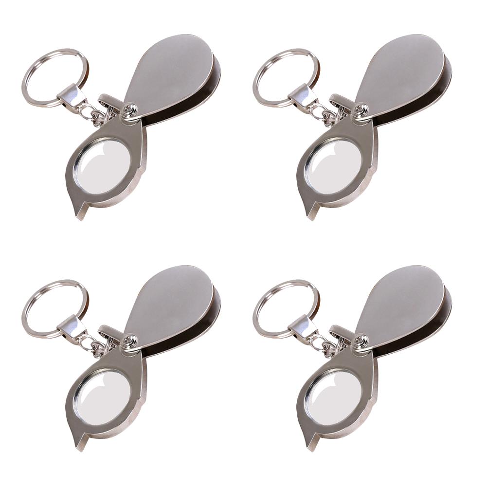 10-1PCS Portable Mini 15X Magnifier Metallic Silver Foldable Exquisite Keychain Glass Loupe Pocket Tool Gift Supplies