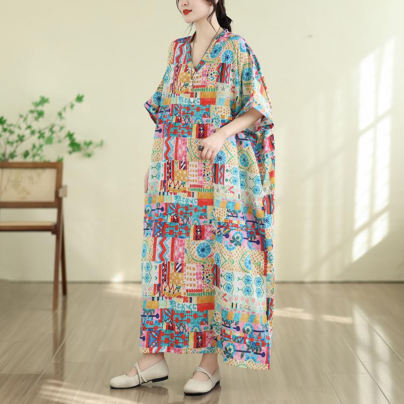 DIMANAF New 2026 Women Plus Size Summer Casual Maxi Long Dress Cotton Loose Oversize Floral Print Beach Sundress