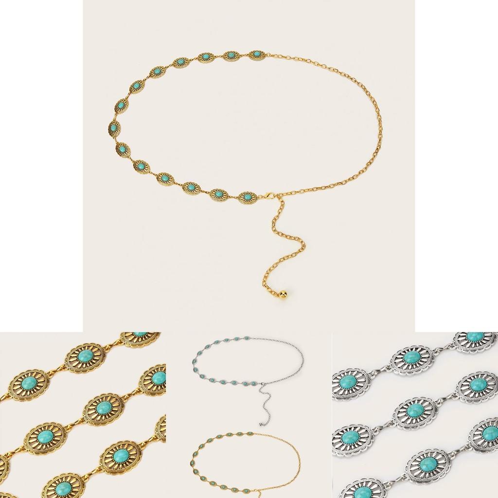 Moda Pedra Sintética Decoração Oval Metal Corrente de Cintura Casual Feminina para Acessório de Vestido