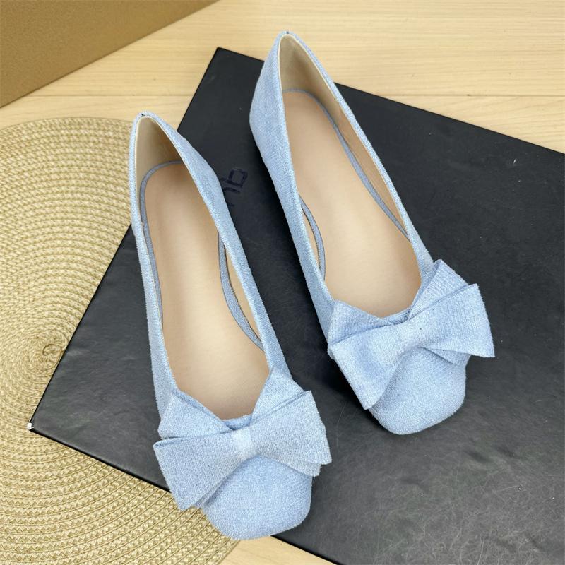 Fashion Flat Shoes for Women 2025 Spring and Autumn New Shallow Bow Square Toe Work Shoes Flat Large Size Women's Shoes Loafers