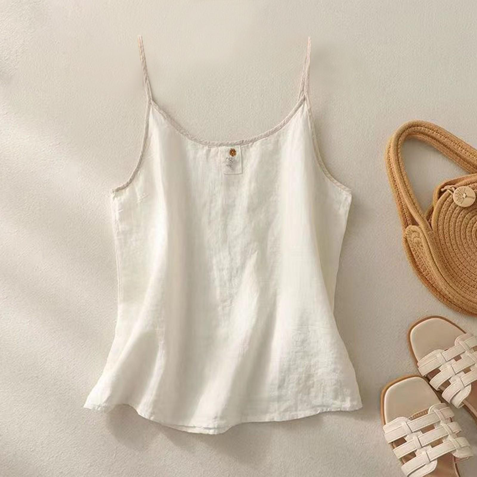 

Жіночий топ-камісоль з V-подібним вирізом без рукавів на основі з бавовни та льону L білий