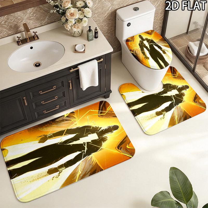 3pcs Lightning Adam Pattern Flannel Nonslip Absorbent Washable Decorative Bathroom Home Toilet Seat Cover Mat