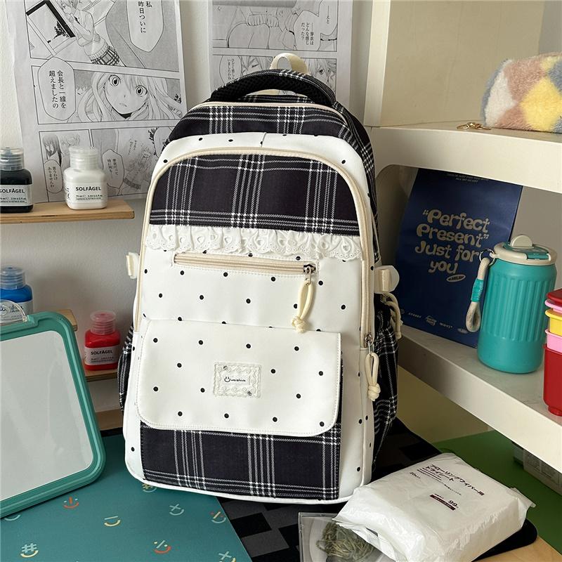 Contrast Color Plaid Backpack Women's Large Capacity Backpack Student Schoolbag