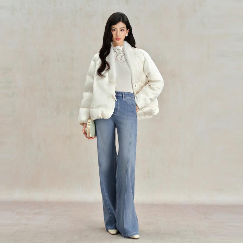 Qiushuiyiren Women's Retro Chinese Style Mink Collar Belted Down Jacket