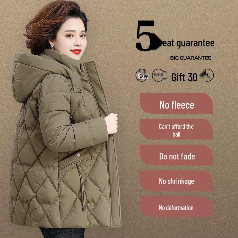 Mom's Winter Cotton Coat: Mid-Length Warm Jacket for Women, Middle-Aged & Elderly