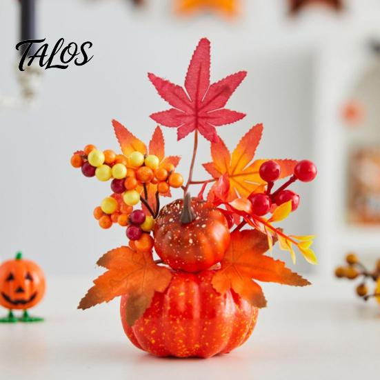 Indoor Decorative Harvest Fruit Fall Artificial Pumpkin Table Centerpiece, Autumn Fake Decoration with Sunflowers, for Desk Maple Leaves Berries